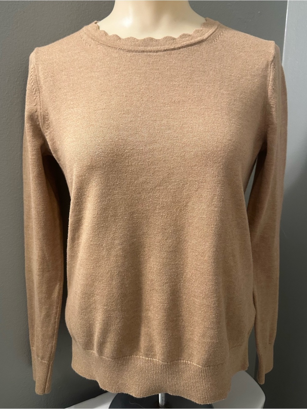Banana Republic Camel Scallop-Edge Crewneck Sweater